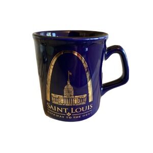Saint Louis Gateway Arch Souvenir Mug Cobalt Blue Gold Jefferson Memorial HG